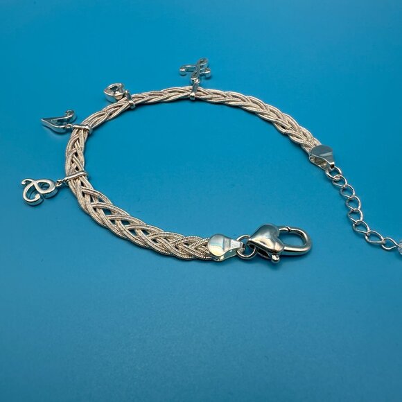 LOVE charm bracelet with braided silver-tone chain. - Picture 8 of 8